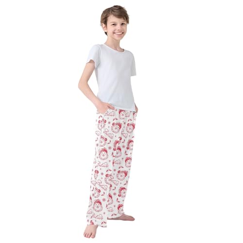 CaTaKu Boys Christmas Santa Clause Holly Pants for Boys Girls Wide Leg Sweatpants Kids Long Bottoms with Pockets Size 6-14Y3