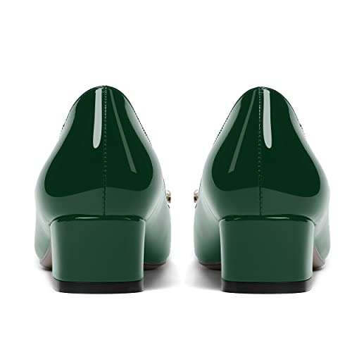 MERRORI Womens Casual Solid Pointed Toe Bow Slip On Patent Office Chunky Low Heel Pumps Shoes 1.5 Inch4