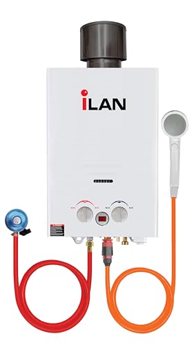 iLAN 6 L/Min Tankless Propane/LPG Gas Water Heater with Rain Cap, Multi-Purpose Instant Outdoor Shower for Camping, Pet Washing, Houseboats, and RV Trips
