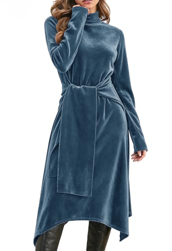 Image of Jayscreate Women's 2023 Long Sleeve Sweater Dress Fall Winter Midi Tie Front Knit High Waist Business Casual Dress