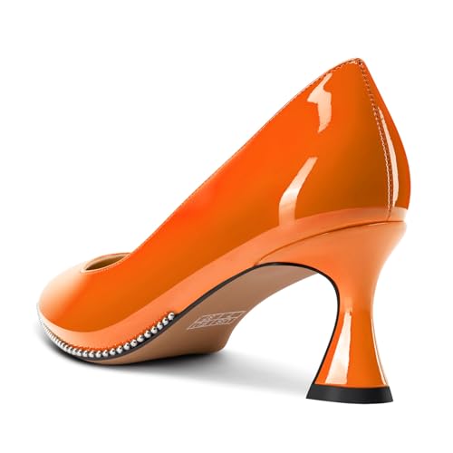 Image of TNYNFBEB Womens Mid Kitten Heel Pointed Toe Pumps Slip-on Silver Beaded Prom Party Dress Patent Leather 2.6 Inches Heels