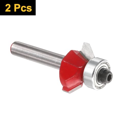 Image of HARFINGTON 2pcs 45 Degree Chamfer Router Bit 1 /4 Inch Shank 0.3 inch Cutting Length Carbide Tip with Bearing for Woodworking Milling Cutter Tool, Red