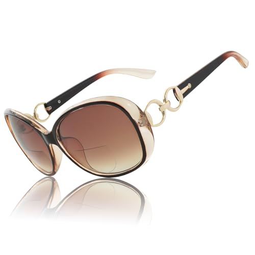 JiSoo Oversized Reading Sunglasses 2.5 Square Bifocal Sunglasses for Women Gradient Reading Sun Glasses Brown