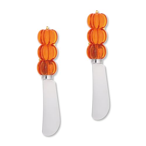 Supreme Housewares Pumpkins Cheese Spreader Set, Transparent Polyresin Handle With Stainless Steel Blade, For Cheese, Cream, And Dips, Orange, 5.5 Inch, Set Of 2