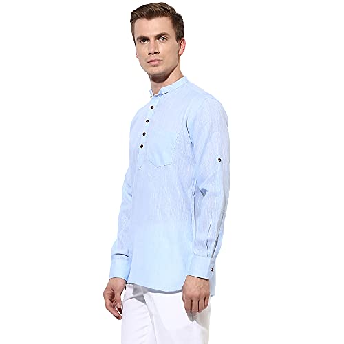 Image of hangup 3 Pc Kurta Pajama Set for Men (Sky Blue Kurta)