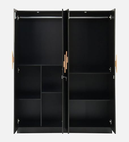 Image of Mintwud Pepperfry Engineered Wood Wardrobe with 4 Doors Storage and 2 Hanging Rod | Wooden Almirah Cupboard for Clothes Storage Organizer for Bedroom Living Room Home Furniture (Wenge Finish)