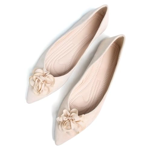 JiangWei Shu Women's Elegant Pointed Toe Flats Floral Ballet Flats Shoes Dressy Slip On Loafers2