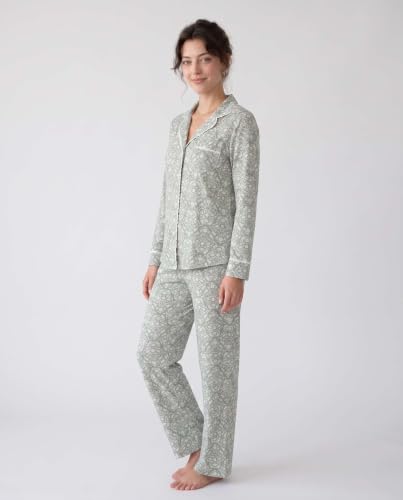 Image of Laura Ashley Women's Plush Knit Pajamas 2 Piece Ultra Soft Brushed Long Sleeve Button Down Top and Pants Sleepwear Set