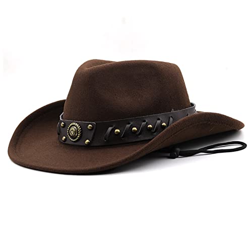 Sombrero de Cowboy Hombre Mujere Sombrero de Vaquero Occidental Gorras de Fedora Sombrero de Vaquera de ala Anchacon Cinturón Cowgirl Hat Sombrerera de Jazz (Marrón)
