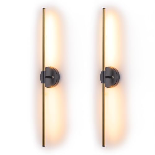Tefiohen Wall Sconces Set of Two,Wall Lamp Stepless Colors 3000K-6000K & Stepless Dimming, Hardwire, 350° Rotate, LED Wall Light, 30 Inches(Gold)