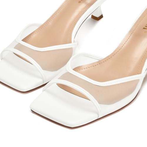 Image of ISNOM Women's Mesh Square Toe Kitten Heel Sandals Ankle Strap Dress Shoes | Kitten Heels with Mesh Upper, Square Toe, Low Heels Comfort Design, Stylish Dress Sandals for Daily Wear