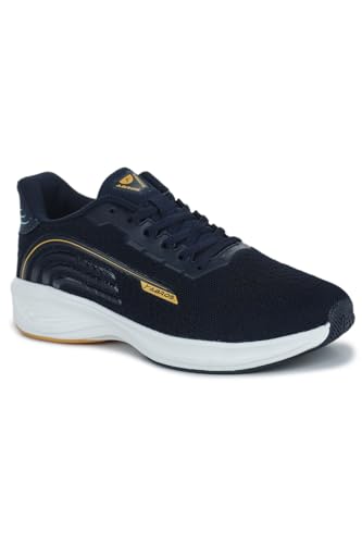Image of ABROS Fazer-On Running Sports Shoes Breathable Upper Mesh with Eva Sole Memory Foam Insole Casual Walking & Gym Shoes for Mens (Navy /Mustard 7)