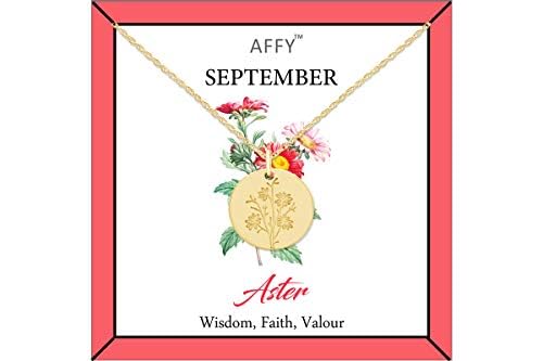 Birth Flower Necklace 18k Gold Plated Engraved Custom Floral Pendant Necklaces Dainty Birth Month Flower Disc Charm Hand Stamped Flower Disc Necklace, Gift For Her2