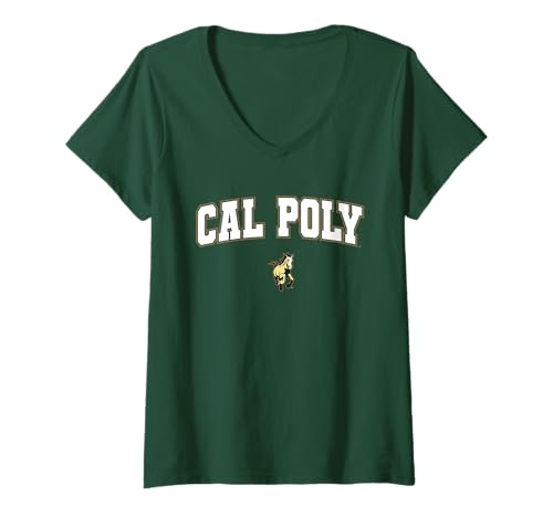 Womens Cal Poly Mustangs Arch Logo V-Neck T-Shirt