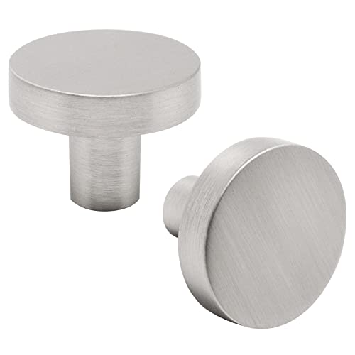 SWZHAI Cabinet Knobs, 6 Pack Brushed Nickel, Round Knobs for Cabinets and Dressers, Single Hole, Zinc Alloy, Modern Style, 1.22in Diameter, 0.83in Height