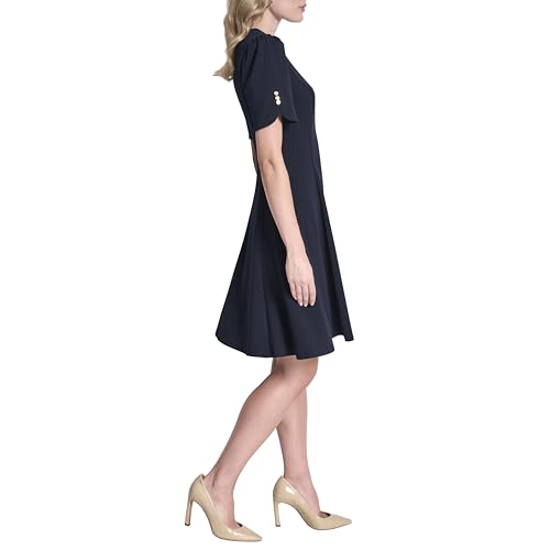 Image of DKNY Women's Button Short Sleeve Fit and Flare Dress