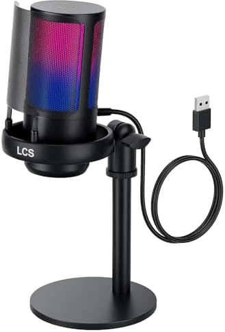 Microfone Gamer Condensador USB RGB Iluminação Direcional - Com S...