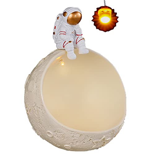 Taschenleerer Figur Süssigkeiten Schale Modernmit Licht, Creative Astronaut Figurine Schlüsselaufbewahrungsschale, Harz Figur Aufbewahrungshalter Desktop Candy Dish Organizer,groß ( Color : White ) Cover