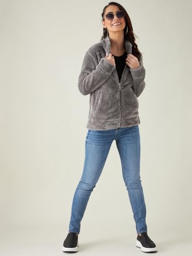 Image of Modeve Women Solid Full Sleeve Fur Standard Length Jacket For Winter