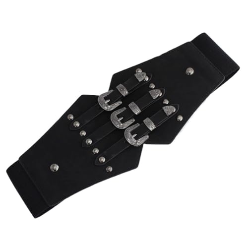 Retro Elastic Wide Waistband Women's Elastic Waistband Dress Shirt Decoration Waistband Skirt Strap(Black-A)