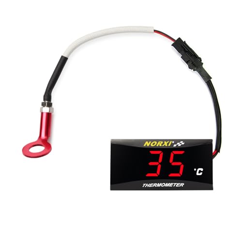 Norxi Cylinder Head Temperature Meter Engine Temperature Gauge with 10mm 14mm Probe Sensor Adapter (Red,10mm)