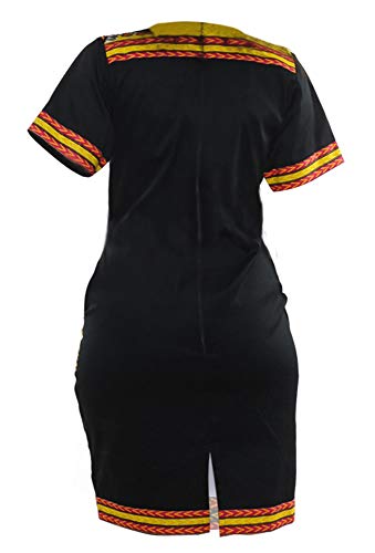 Shekiss Womens Bohemian African Dashiki Skirts Traditional Tribal Festival Midi Dresses Black/Yellow #TOP3