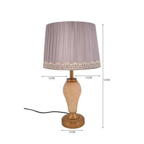 Image of ELARE Classic Brass Finish Table Lamp with Silver-Grey Pleated Fabric Shade & Decorative Trim | Luxury Bedside Night Lamp for Bedroom & Living Room | Modern Decorative Table Light for Home Decor