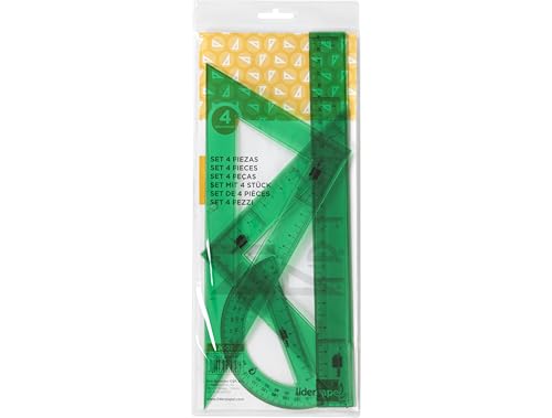 Liderpapel Juego Escuadra Cartabon Regla 30 Cms Y Semicirculo En Petaca Verde