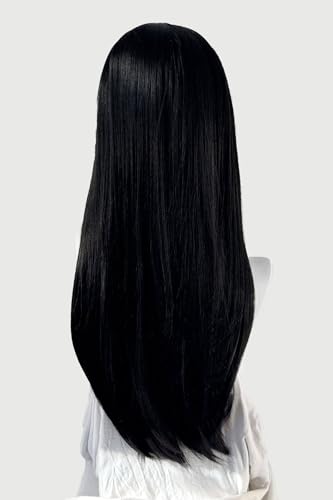 Perruque longue noire lisse Imogen mèche platine haute résistance