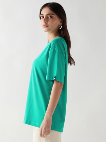 Image of Bewakoof Women's Solid Oversized Fit Half Sleeve Round Neck Cotton Jersey T-Shirt