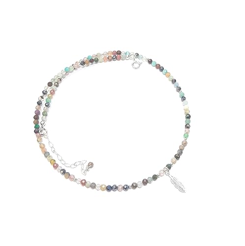 Collier plume argent 925 et pierres naturelles le cadeau d'anniversaire idéal