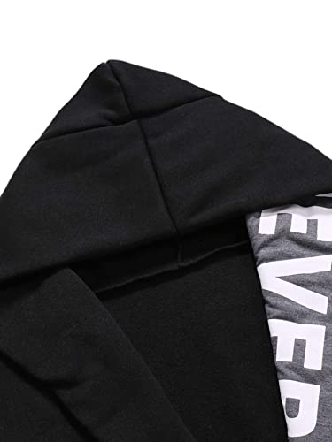 WDIRARA Men's Letter Graphic Print Open Front Hoodie Casual Long Sleeve Sweatshirt4