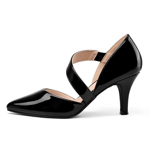 Image of mysoft Women's Pointed Toe Pumps Stiletto Heel Dress Shoes Wide Width | 3 Inch Stiletto Heel, Closed Toe, Wide Width, Elastic Strap, Comfortable, Daily, Wedding Party, Formal, Office Work Dressy