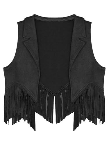 Choomomo Kids Girls Western Cowgirl Vest Fringe Tassel Dressy Waistcoat Lapel Sleeveless Jacket Tops3