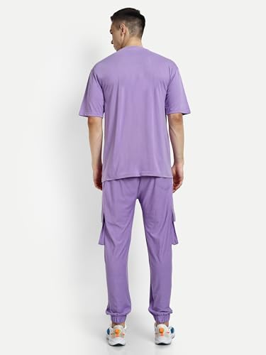 Image of Kraasa Summer Cotton Co-ord Set, Tshirt and Pant Set, Regular Fit Plus Sizes Tracksuit for Men's