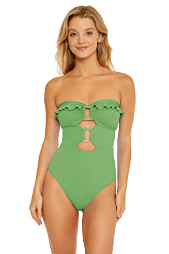 Buckle Up - Women's One Piece Bandeau Swimsuit with Cut Out Neckline and Removable Cups, Bathing Suits for Women3