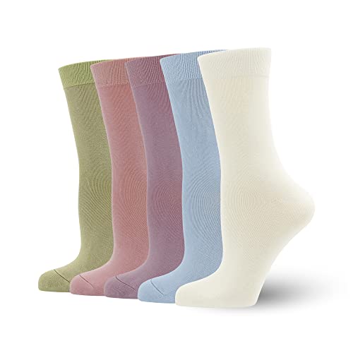 Serisimple Womens Crew Socks Bamboo Casual Boot Lightweight Ultra Soft Calf Thin Sock 5 Pairs(Assorted3, Medium) #TOP12