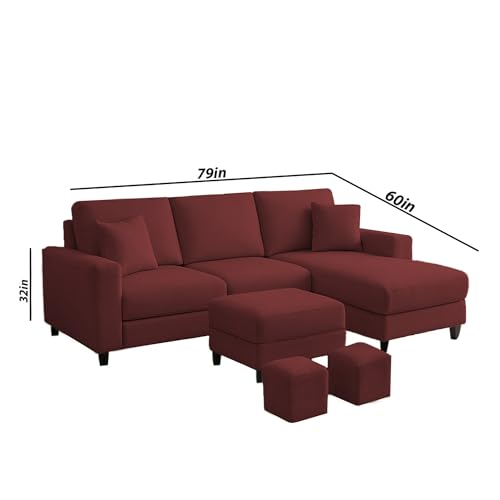 Image of Casaliving Rolando Seater L Shape Sofa Set for Living Room Left Side (Maroon, 4 Seater with Ottomon - RHS)