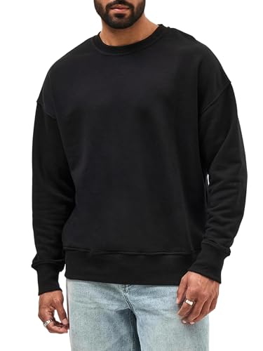 LINMYZAI Black Men's Soft Crewneck Sweatshirt Breathable Crew Neck