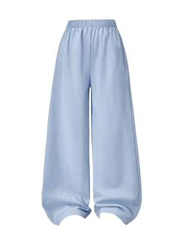 Verdusa Girl's Linen Pants Baggy Athletic Wide Leg Track Pants Workout Loose Long Trousers