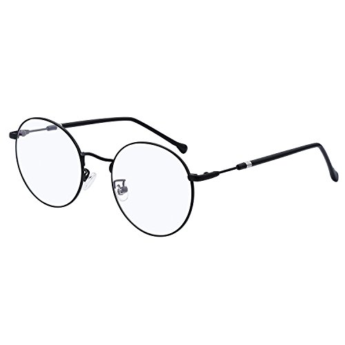 eyeooqz Vintage Round Optical Frames Men Women Classic Eyewear Glasses (Black)