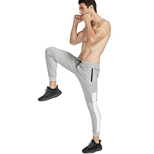 Calça de treino masculina NAVEKULL Slim Fit Joggers Gym Training Running Sweatpants with Zipper Pock