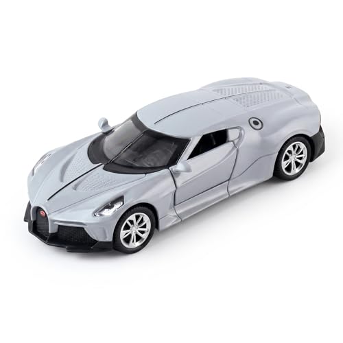 Image of Bugatti La Voiture Noire 1:35 Scale Die-Cast Car Model Grey - Sound Light Openable Doors Pull-Back Alloy Metal One-Off Hypercar Collectible Toy