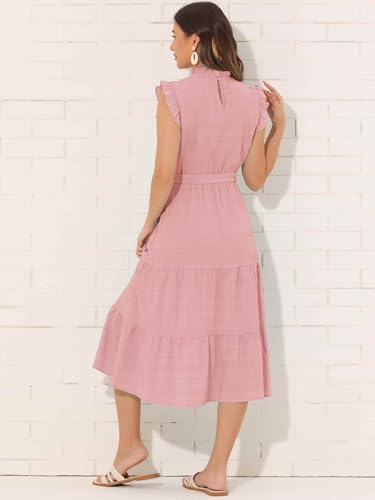 Image of Allegra K Midi Dresses for Women's Ruffled Sleeve Mock Neck Casual Dress