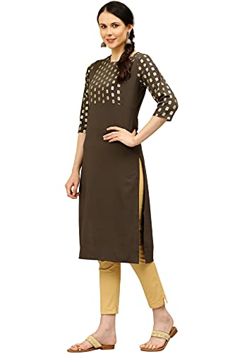 Image of Women's Crepe Printed Straight Kurti (ALC4039DGR1 Dark Grey XX-Large)