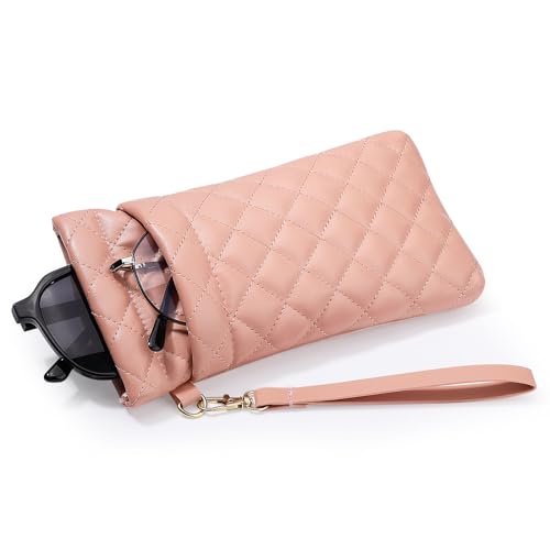 Image of MoKo Squeeze Top Glasses Pouch, Portable Leather Soft Sunglasses Case Anti-Scratch Eyeglasses Bag Goggles Sleeve