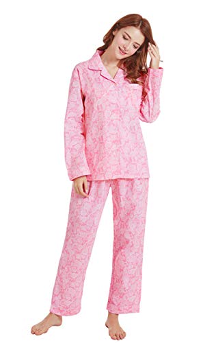 Womens 100% Cotton Pajamas, Long Sleeve Woven Pj Set Sleepwear from Tony & Candice (S=US (4-6), Pink Pattern)