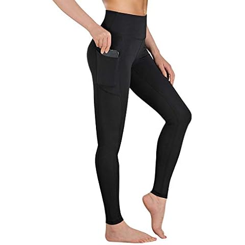 Occffy Leggings Womens High Waist Gym Leggings with Pockets Yoga Pants for Women Tummy Control Workout Running Sports Leggings P107 Black Cover