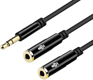 AGD Professional Dual Mic Adapter for 3.5mm TRS 2 Rings 3 pin Lavalier Mini Lav Lapel Microphones Male to 2 Female Compatible with Rode Wireless Go Zoom Tascam GoPro Mediamod DSLR Canon Nikon Sony