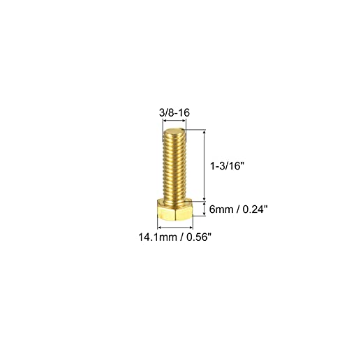 Image of uxcell Brass Hex Bolts, 3 /8-16x1-3 /16 1pcs Fully Thread Grade 4.8 Solid Brass Hexagon Head Bolt Machine Screws for Machinery